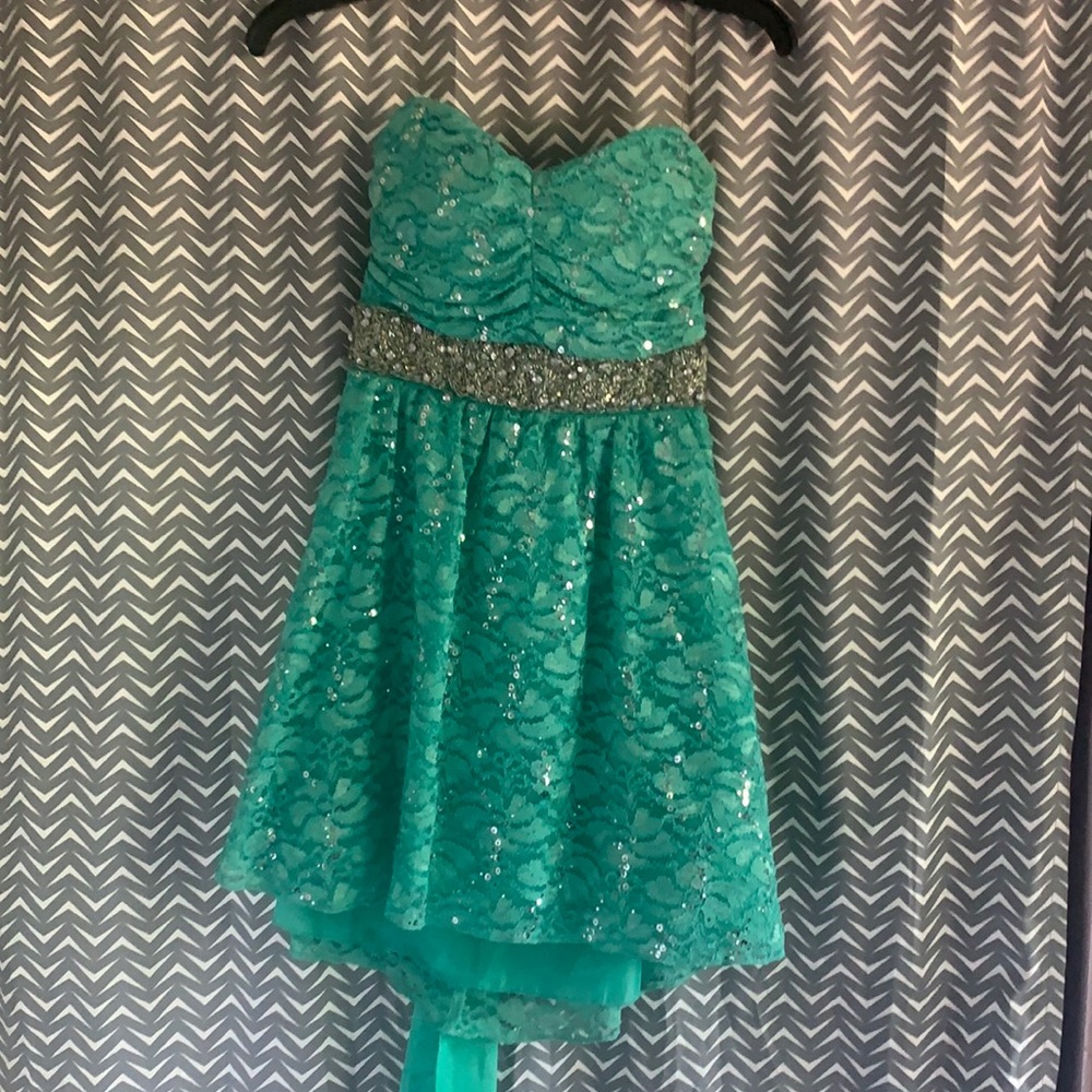 Strapless Teal Bedazzled Dress!